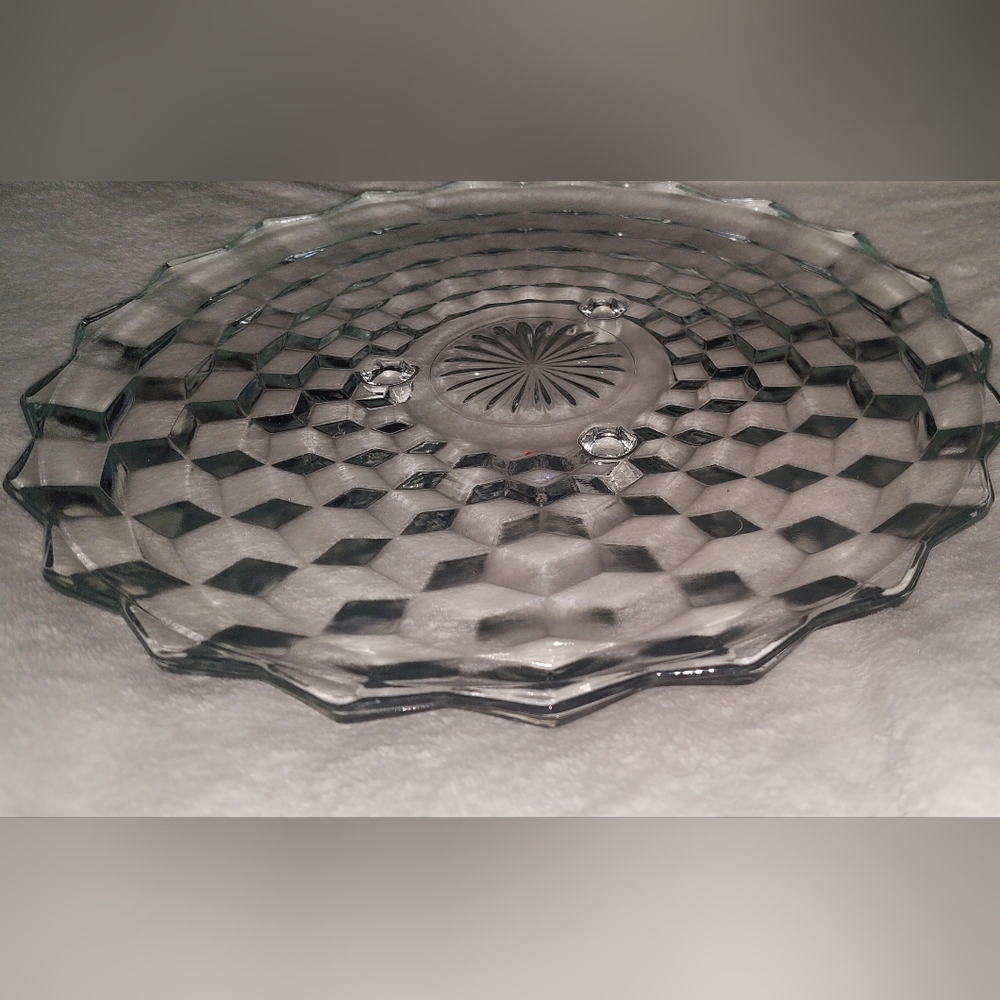 Vintage fostoria 12 Inch 3 Standing Feet Cake Plate Whitehall EUC